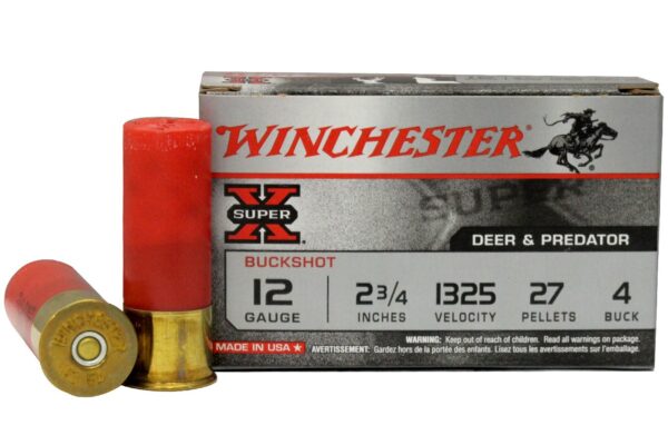 12 Gauge 2 3/4 in. 27 pellets 4 Buck Super-X Buckshot 5/Box