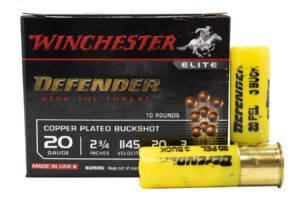 20 Gauge 2-3/4 in 20 Pellet 3 Buck Elite Defender Buckshot 10/Box