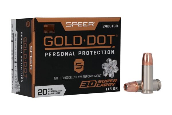30 Super Carry 115 Gr Nickel Plated Brass Hollow Point Gold Dot 20/Box