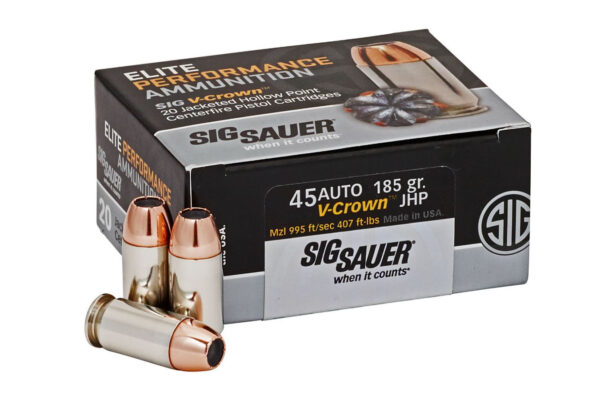 45 ACP 185 gr JHP Elite V-Crown 20/Box
