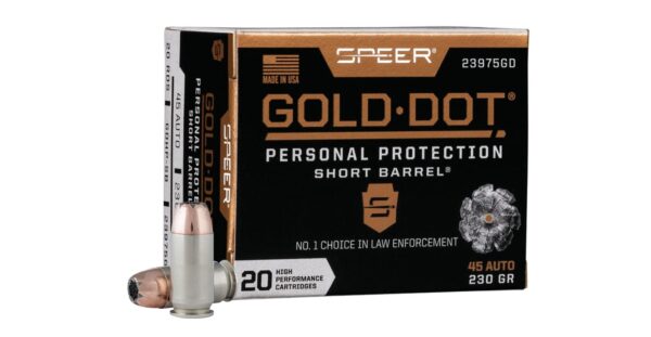 45 Auto 230 GR Gold Dot Personal Protection Short Barrel Hollow Point 20/Box