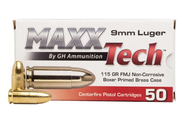 9mm Luger 115 gr FMJ Brass Case Target Ammo 50/Box