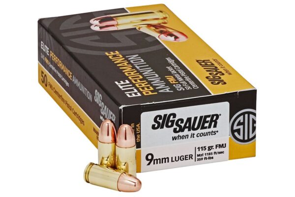 9mm Luger 115 gr FMJ Elite Performance 50/Box