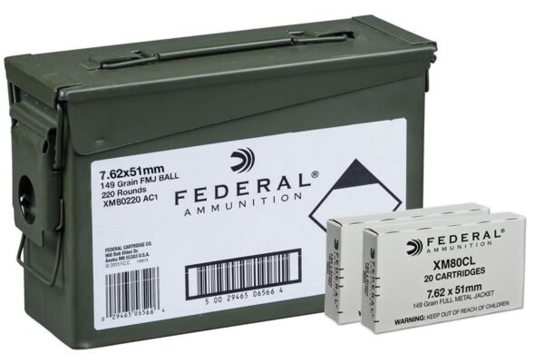 XM80 7.62x51mm NATO 149 gr FMJ 220 Rounds with Ammo Can